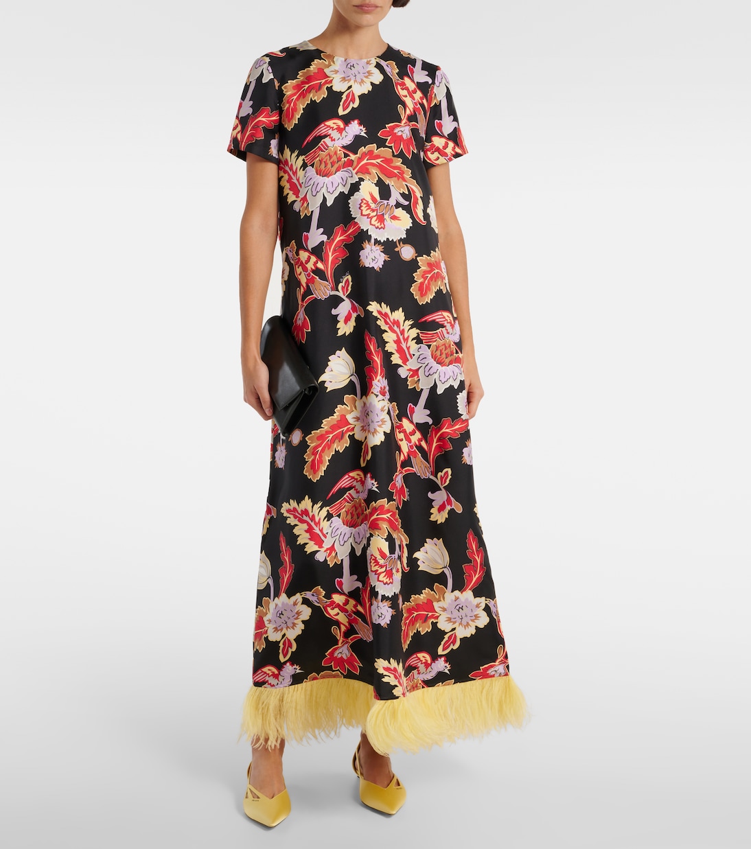 Maxikleid Swing aus Seide mit Federn | La DoubleJ