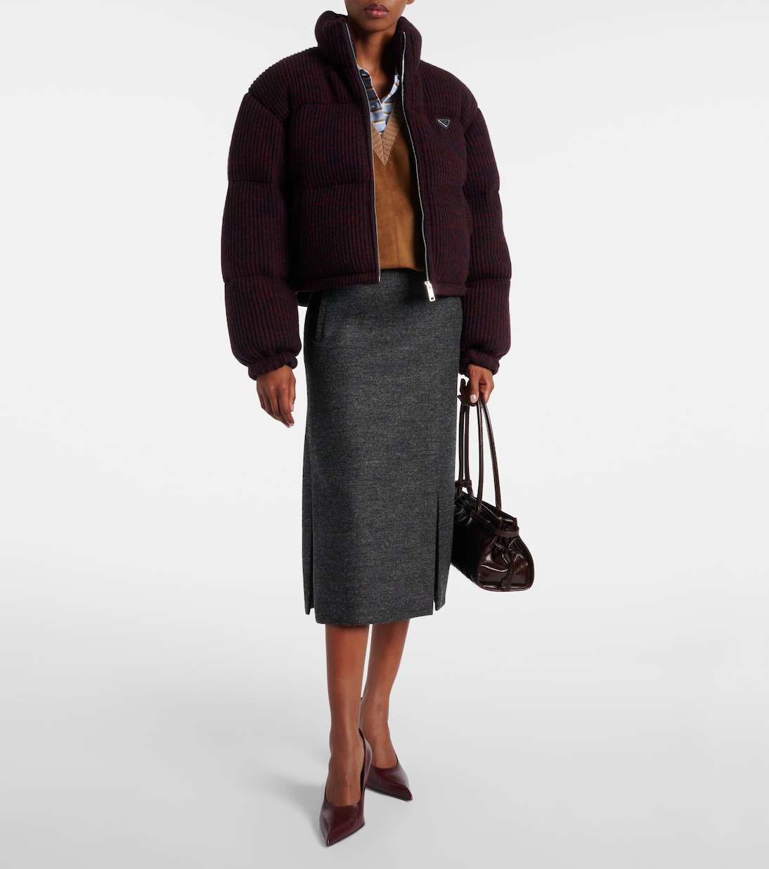 Veste doudoune raccourcie en laine et cachemire | Prada