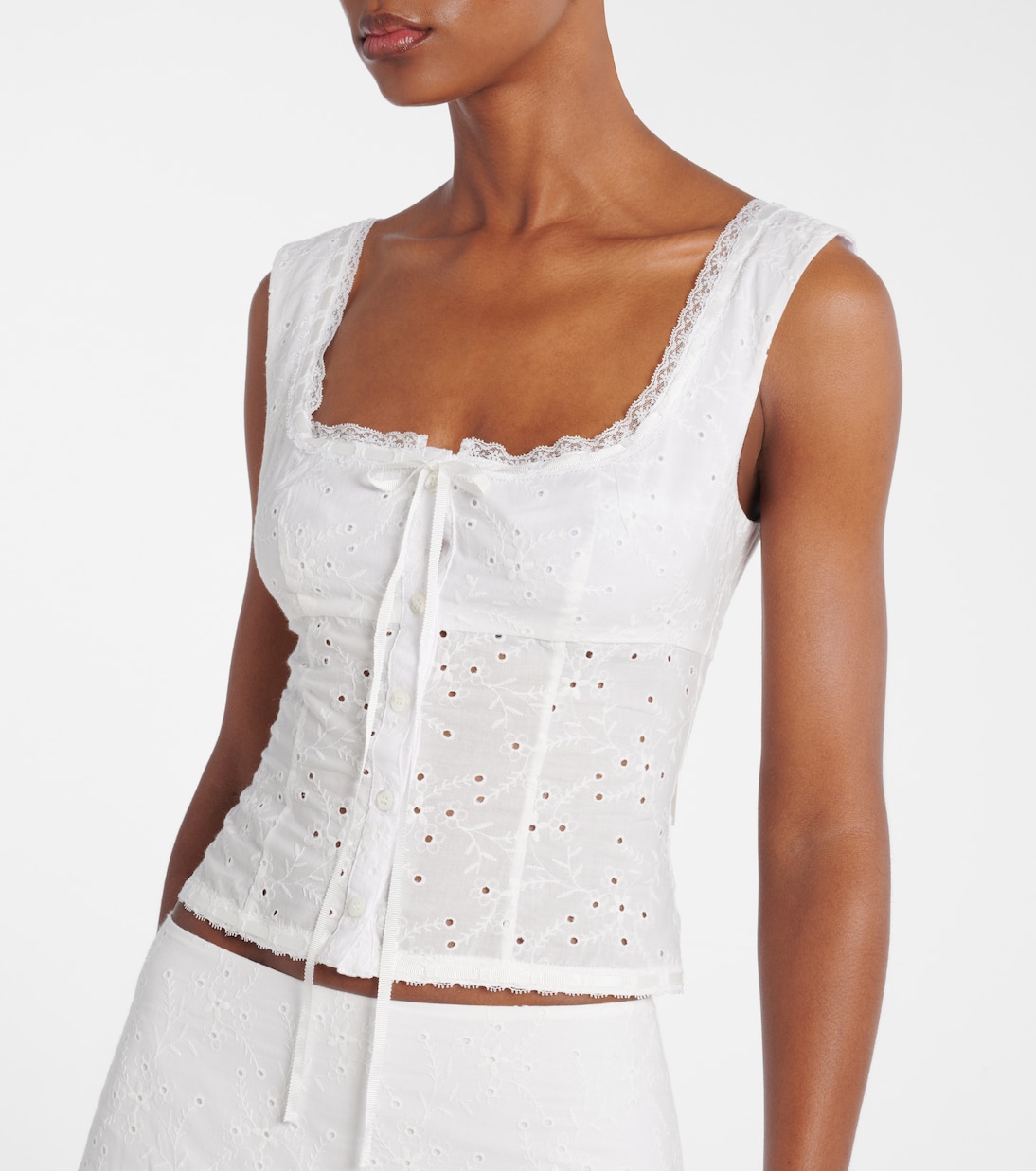 Lou 브로드리 앙글레즈 코튼 탑 | Staud