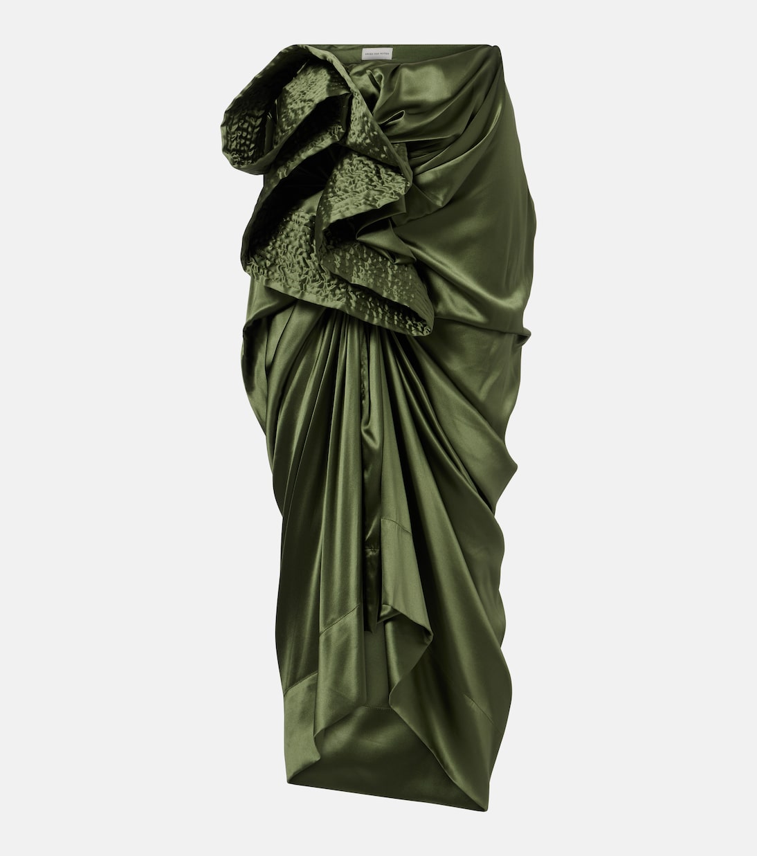 Gathered silk-blend satin midi skirt | Dries Van Noten