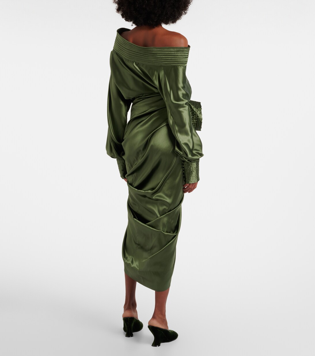 Gathered silk-blend satin midi skirt | Dries Van Noten