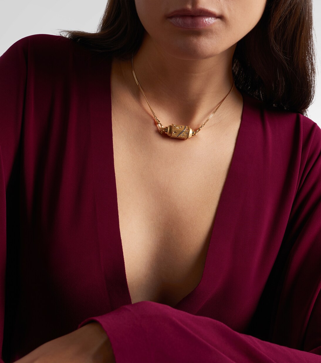 Milky Way 18kt gold locket necklace with diamonds and rubies | Marie Lichtenberg