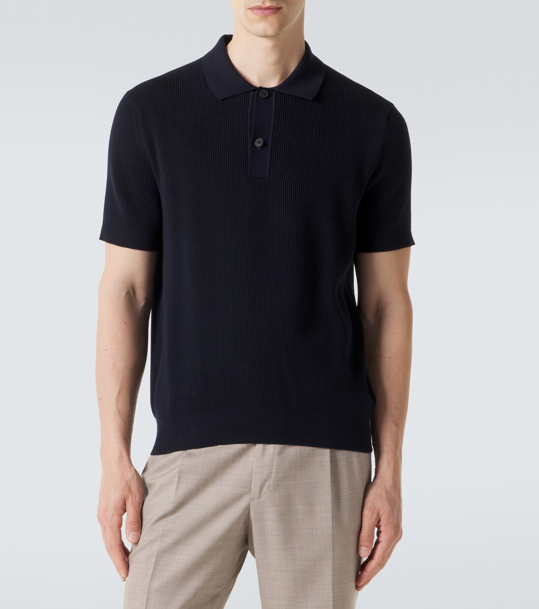 Ribbed-knit cotton polo shirt | Sunspel