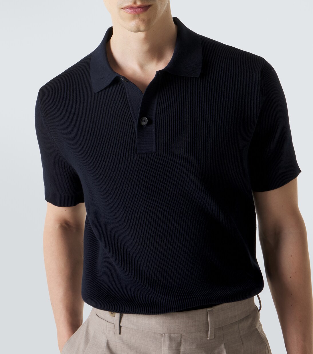 Ribbed-knit cotton polo shirt | Sunspel