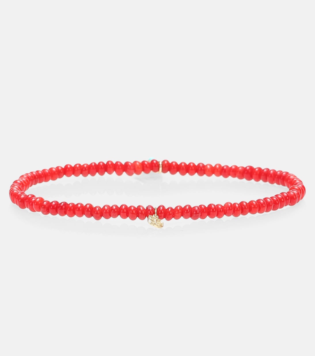 Baby Hamsa Rainbow bamboo coral and 14kt gold beaded bracelet with sapphires | Sydney Evan