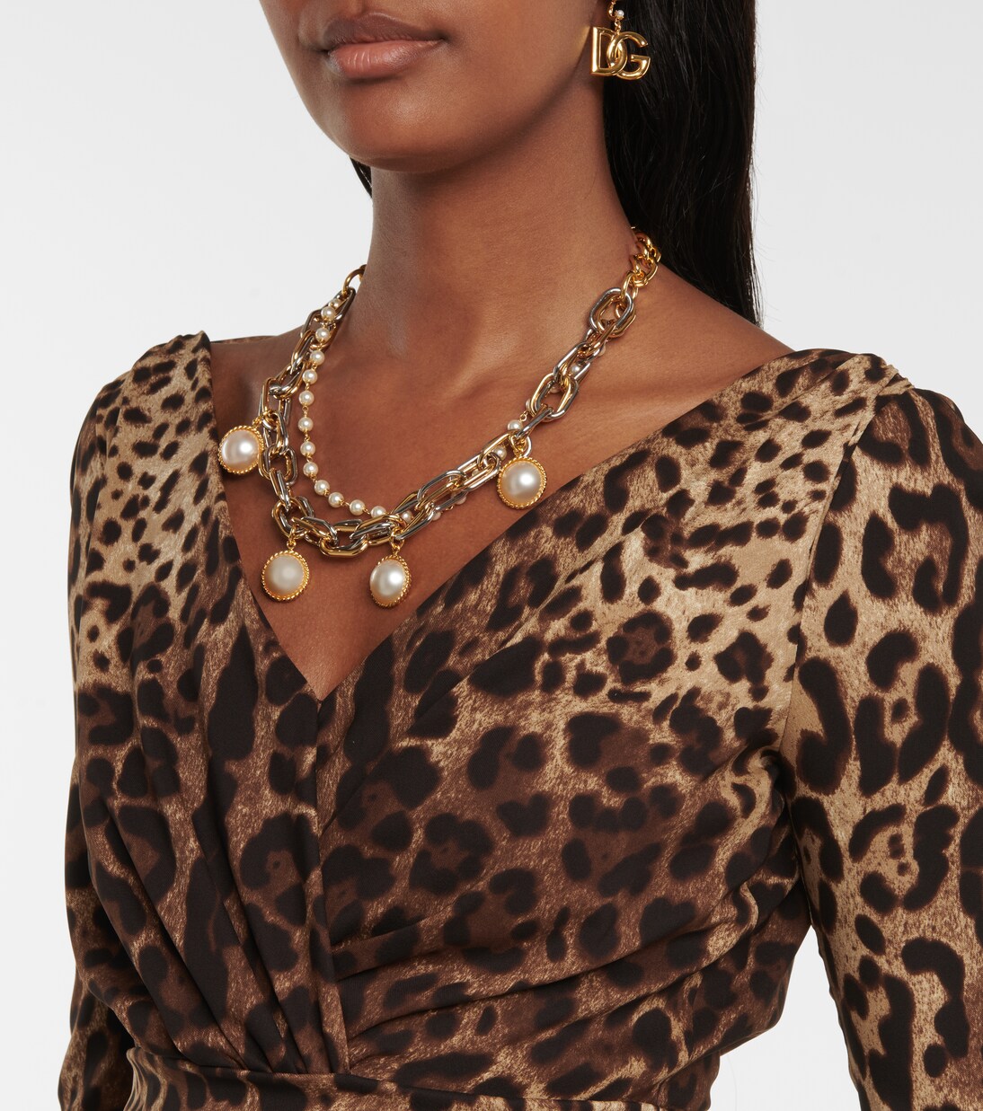 Robe en soie mélangée à motif léopard | Dolce&Gabbana