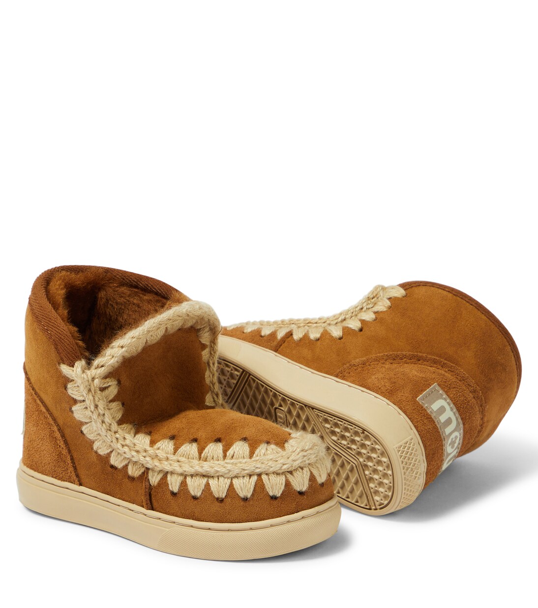Embroidered shearling-lined suede sneakers | Mou Kids