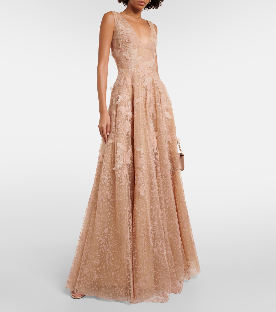 Abito lungo in tulle con applicazioni | Costarellos