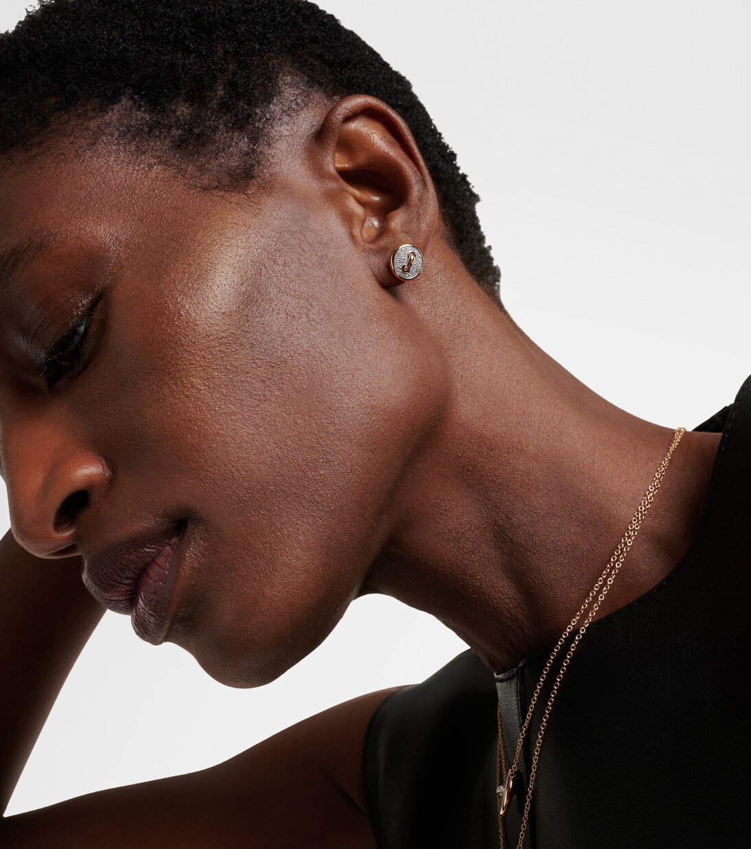 Boucles d'oreilles Pom Pom Dot en rhodium plaqué or rose 18 ct et diamants | Pomellato