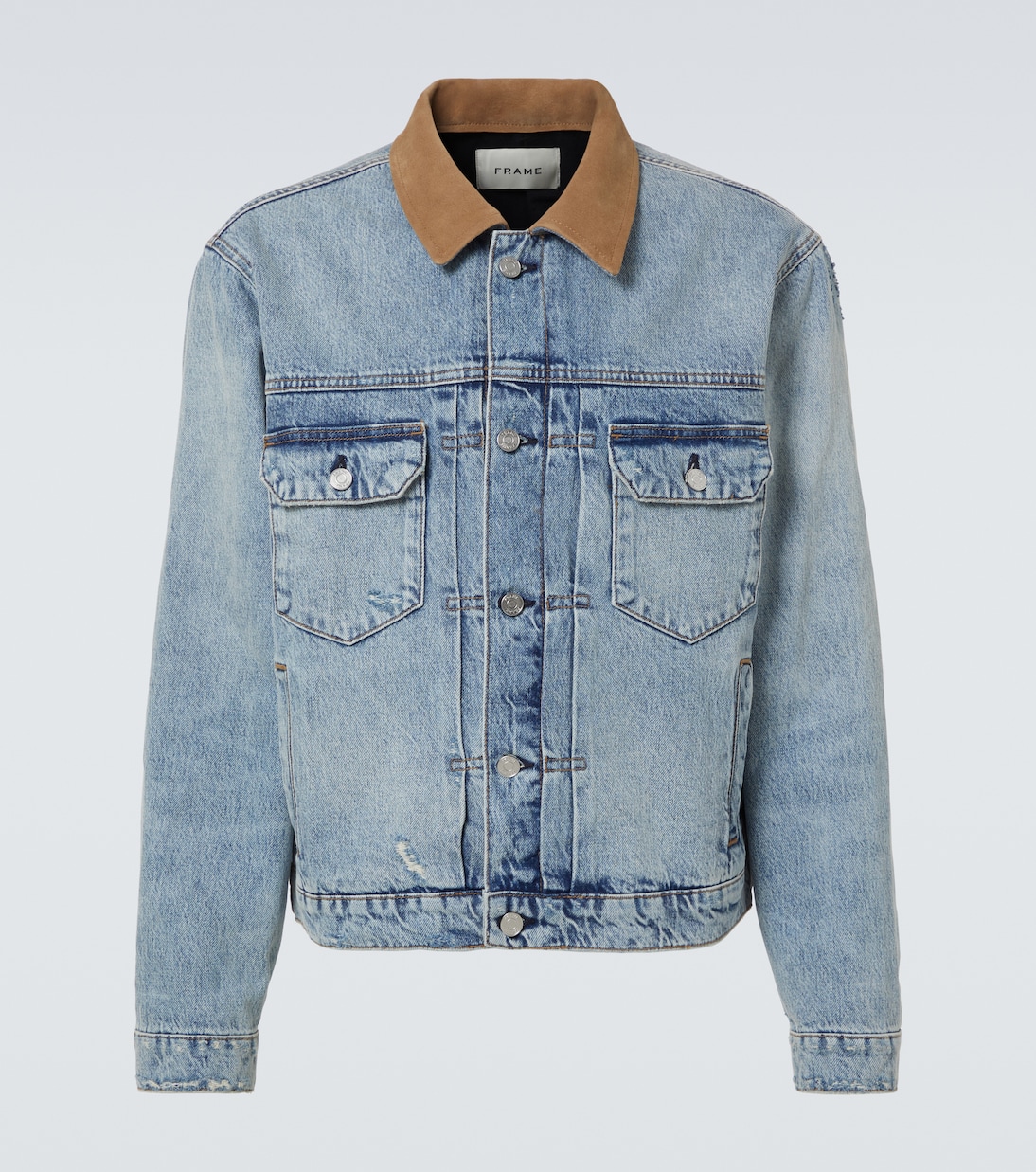 Distressed suede-trimmed denim jacket | Frame