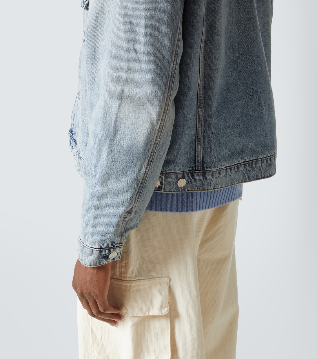 Distressed suede-trimmed denim jacket | Frame