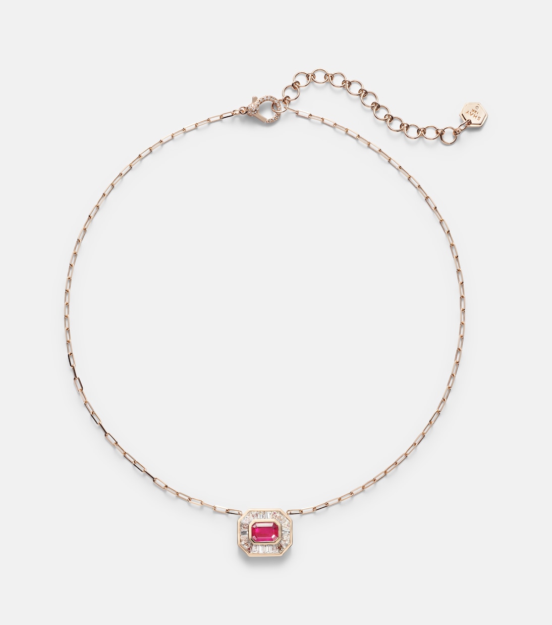 Halskette Halo Mini aus 18kt Roségold (750/1000) mit Diamanten und Rubinen | Shay Jewelry