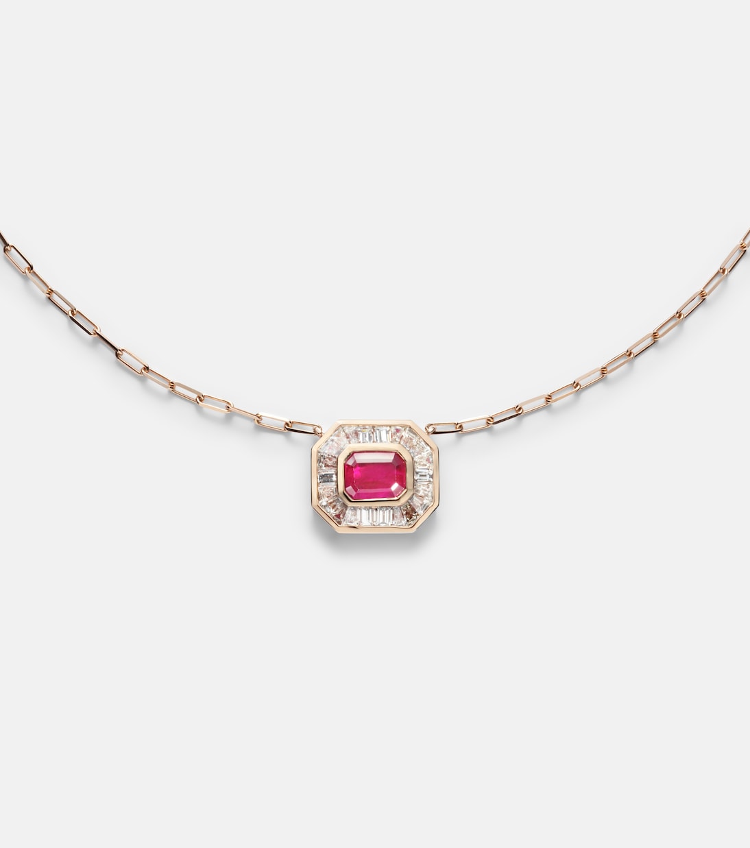Halskette Halo Mini aus 18kt Roségold (750/1000) mit Diamanten und Rubinen | Shay Jewelry