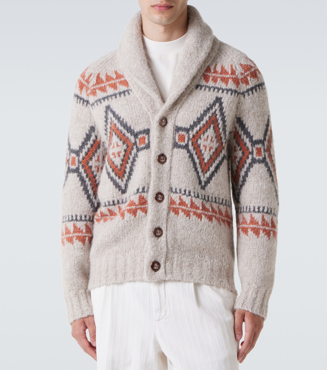 Jacquard wool-blend cardigan | Brunello Cucinelli