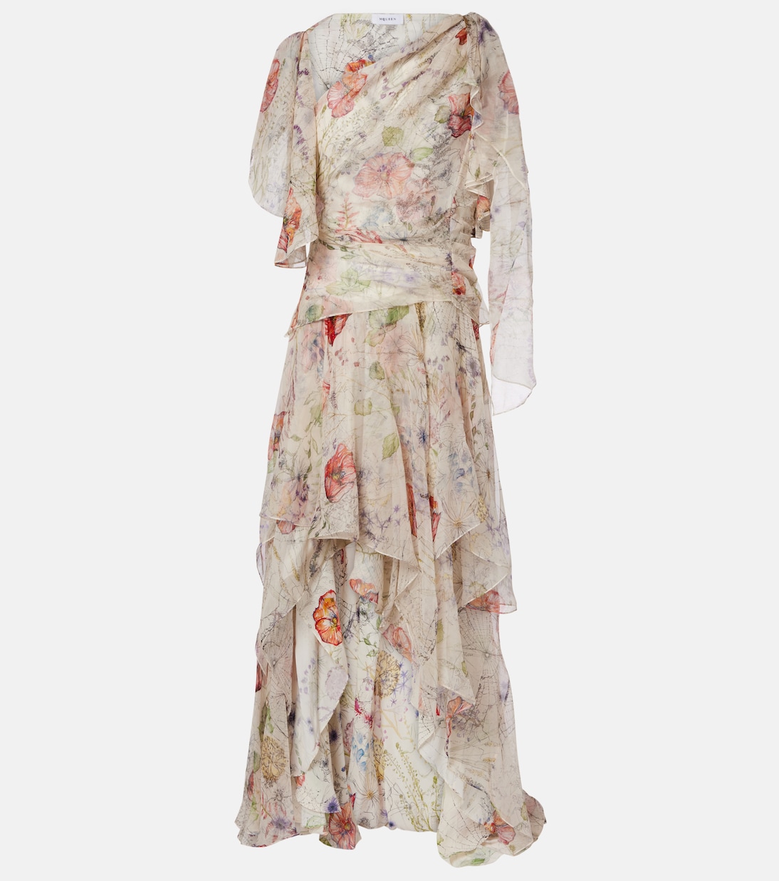 Floral asymmetric silk chiffon gown | McQueen