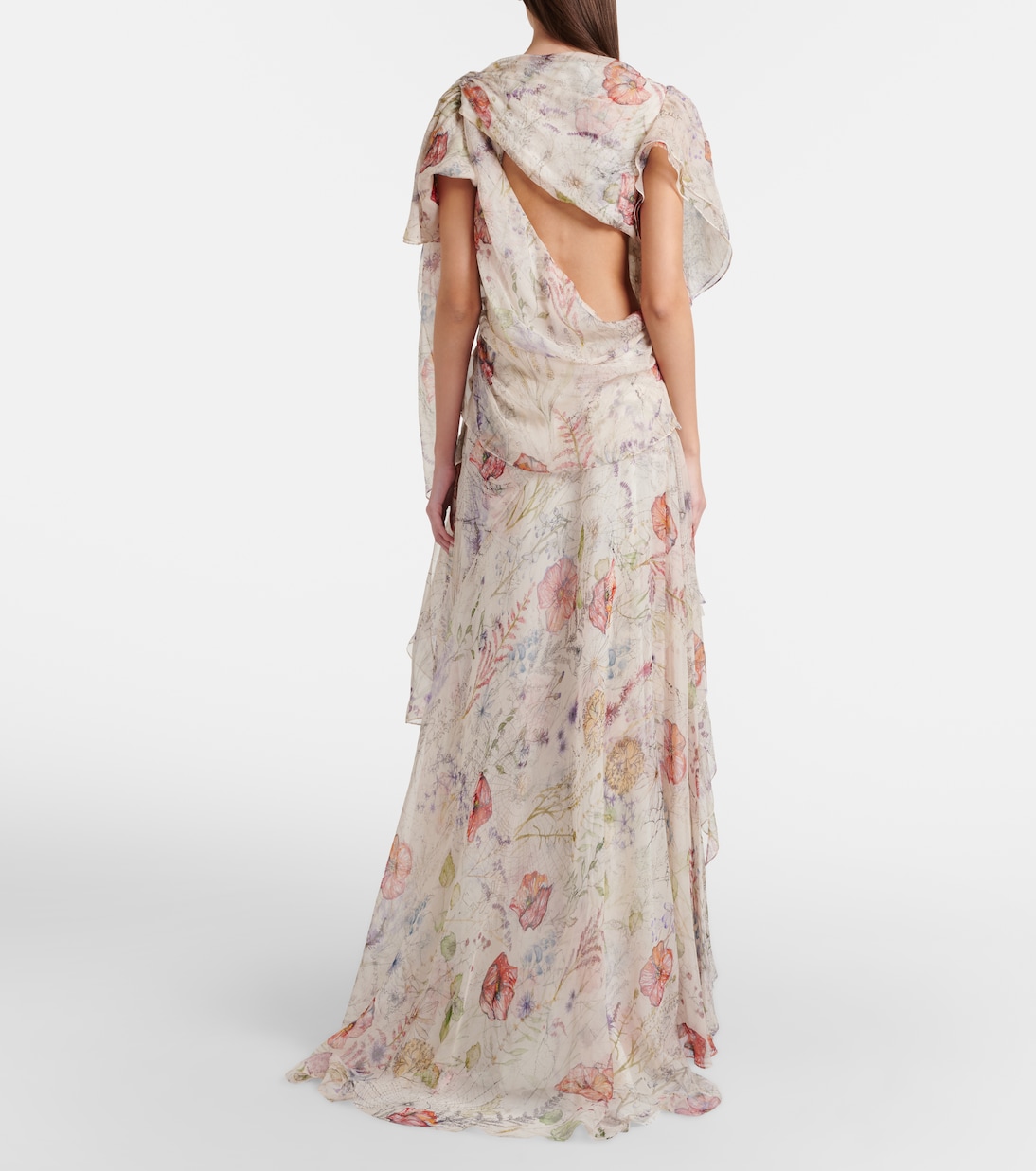 Floral asymmetric silk chiffon gown | McQueen