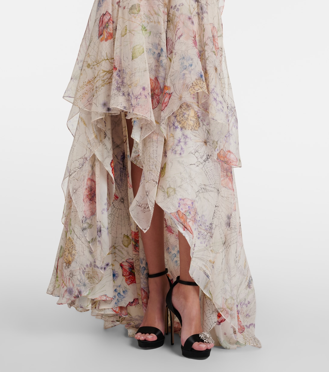 Floral asymmetric silk chiffon gown | McQueen