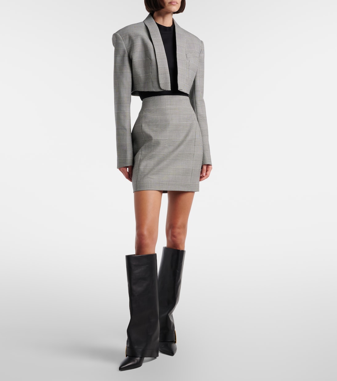 Houndstooth cropped wool-blend blazer | Balmain