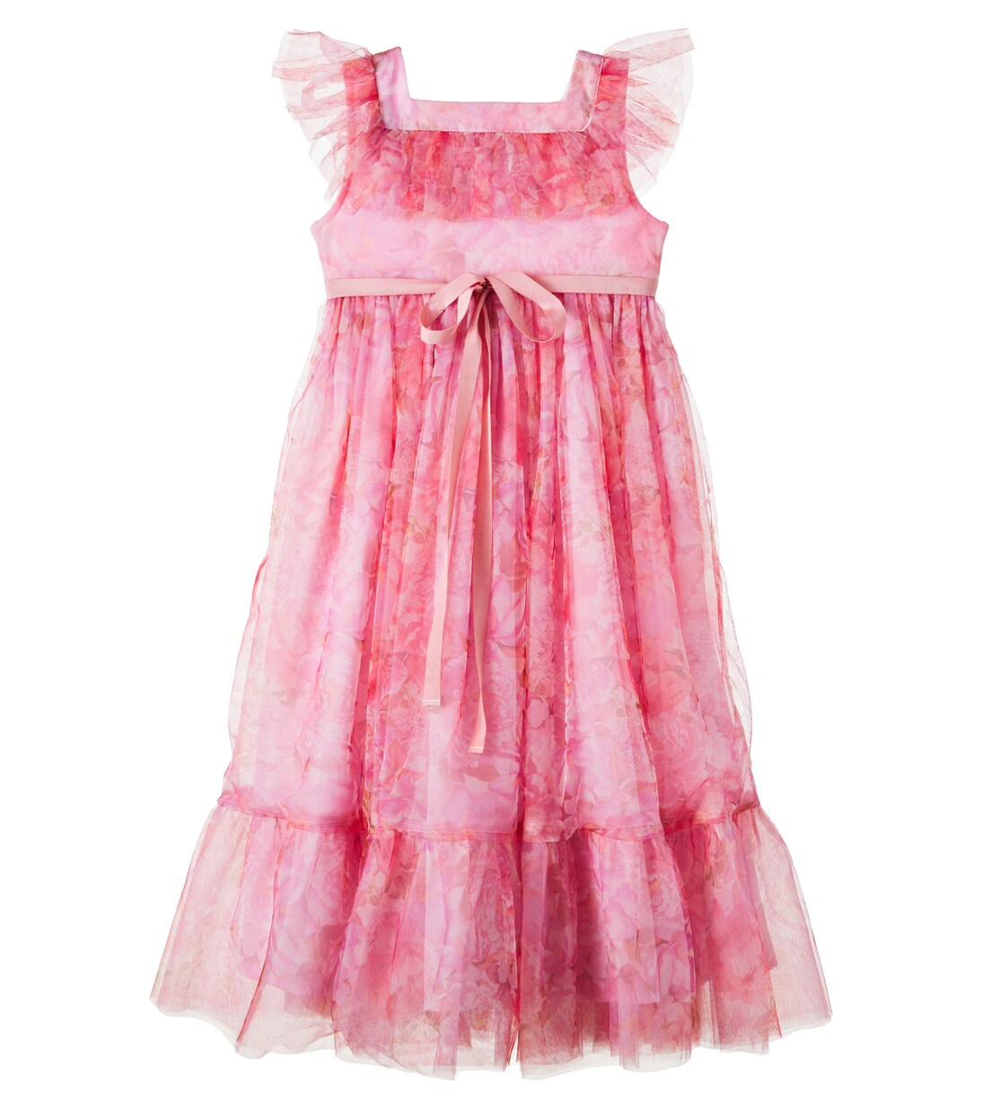 Bow-detail floral ruffled tulle dress | Petite Amalie  
