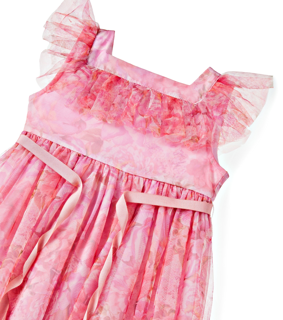 Bow-detail floral ruffled tulle dress | Petite Amalie  