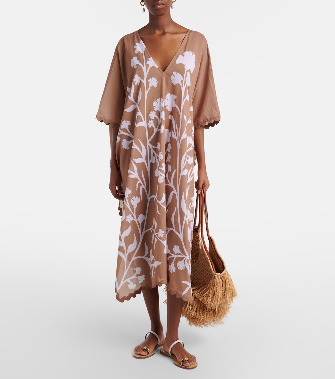 Floral scalloped cotton kaftan | Juliet Dunn