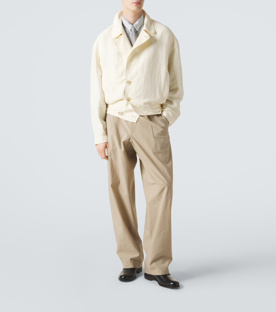 Pleated cotton-blend straight pants | Giorgio Armani