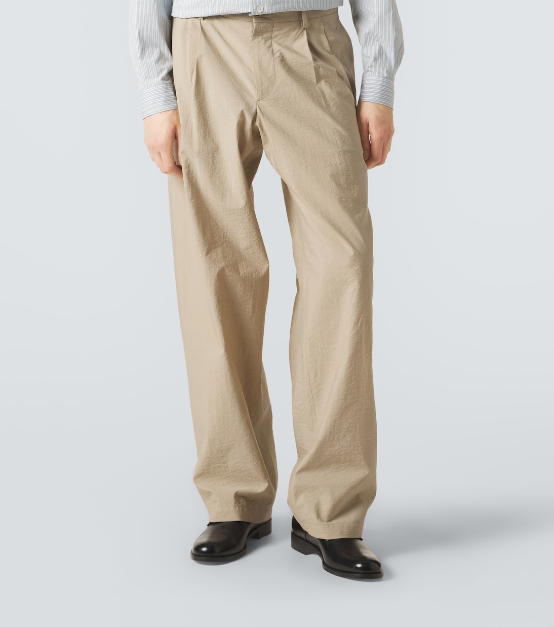 Pleated cotton-blend straight pants | Giorgio Armani