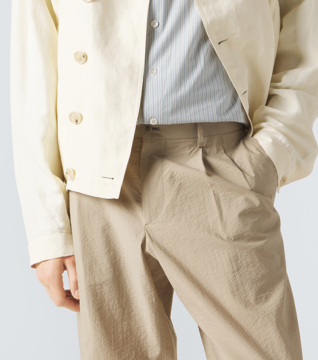 Pleated cotton-blend straight pants | Giorgio Armani