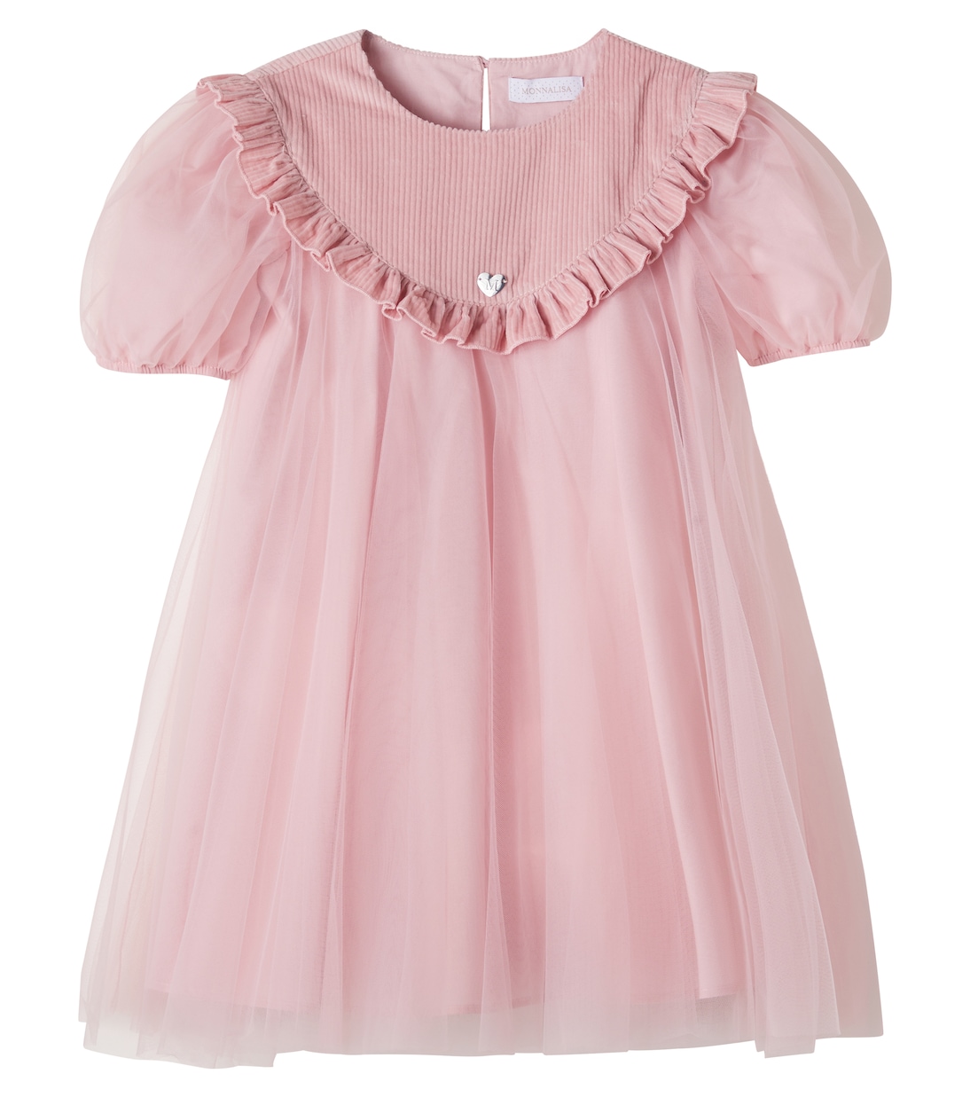 Corduroy-trimmed ruffled tulle dress | Monnalisa