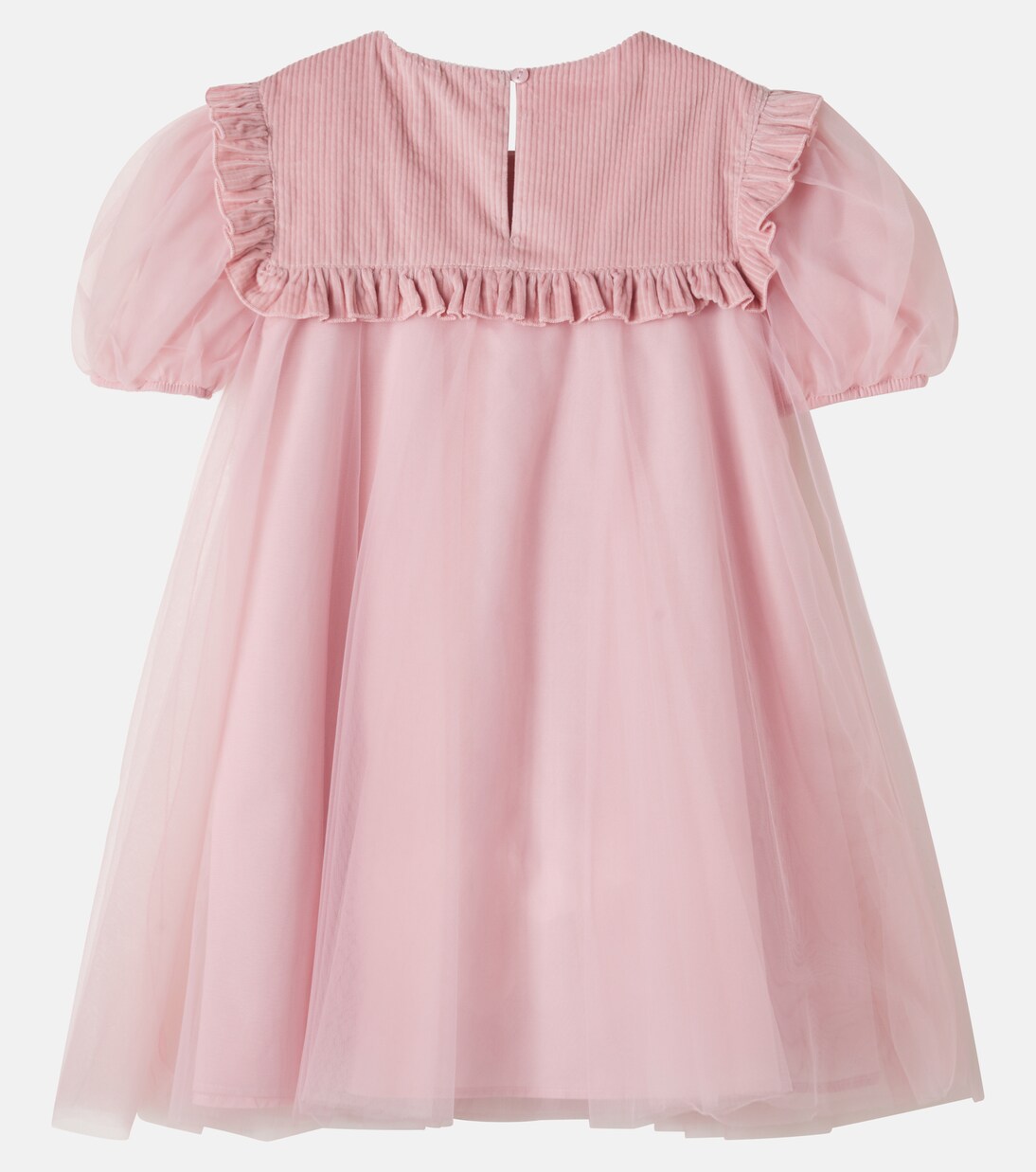 Corduroy-trimmed ruffled tulle dress | Monnalisa
