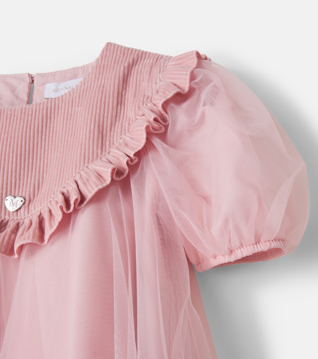 Corduroy-trimmed ruffled tulle dress | Monnalisa