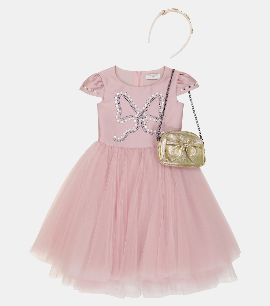 Robe en mikado et tulle à ornements | Monnalisa