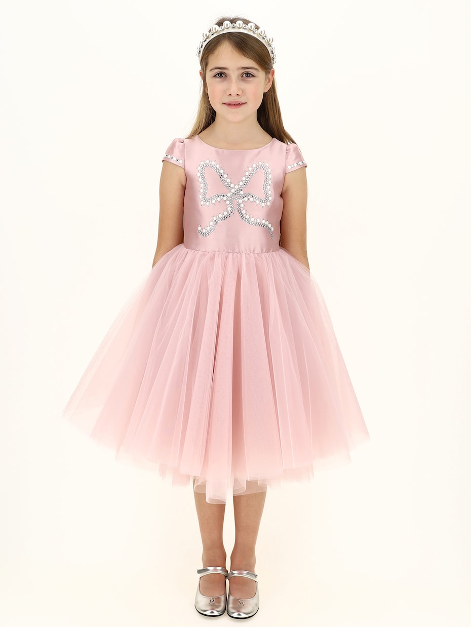 Robe en mikado et tulle à ornements | Monnalisa