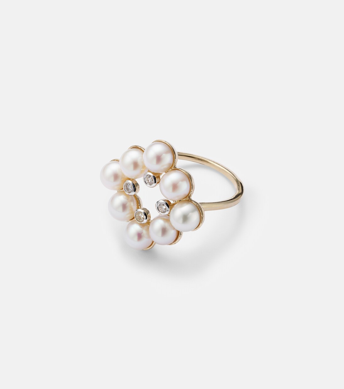 Cluster 14kt gold ring with pearls and diamonds | Mateo