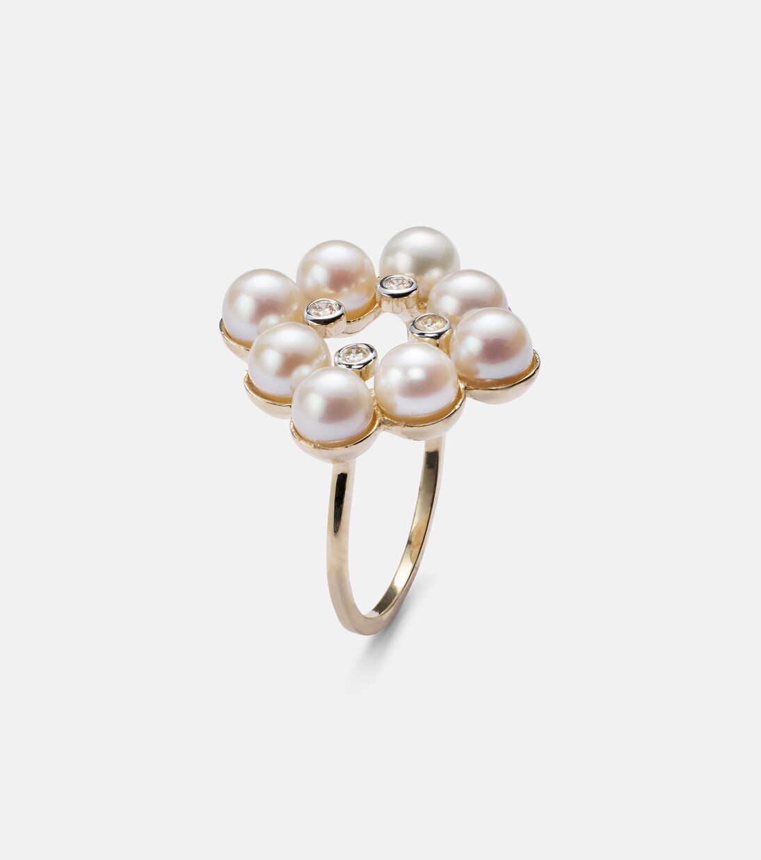 Cluster 14kt gold ring with pearls and diamonds | Mateo