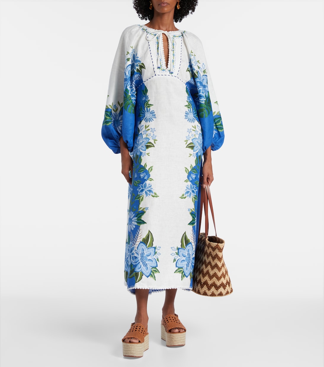 Printed puff-sleeve linen maxi dress | Farm Rio