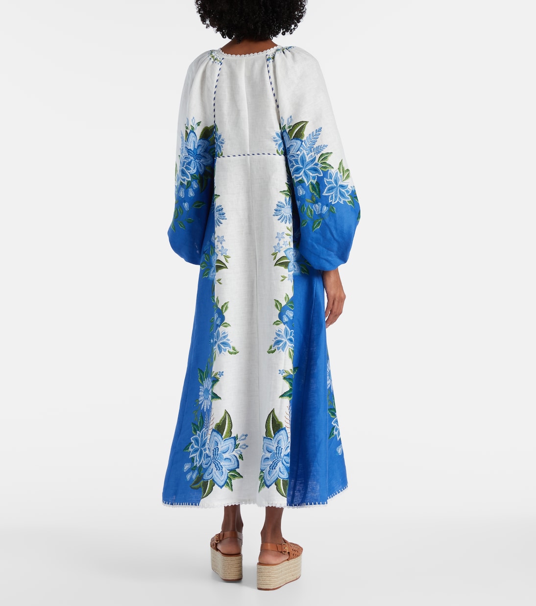 Printed puff-sleeve linen maxi dress | Farm Rio