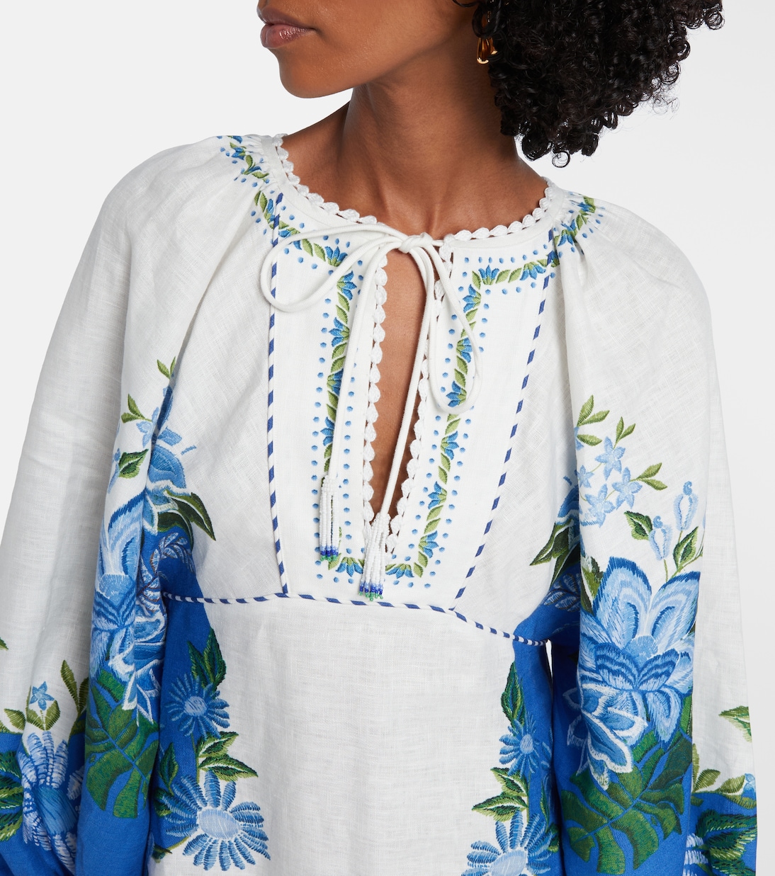 Printed puff-sleeve linen maxi dress | Farm Rio