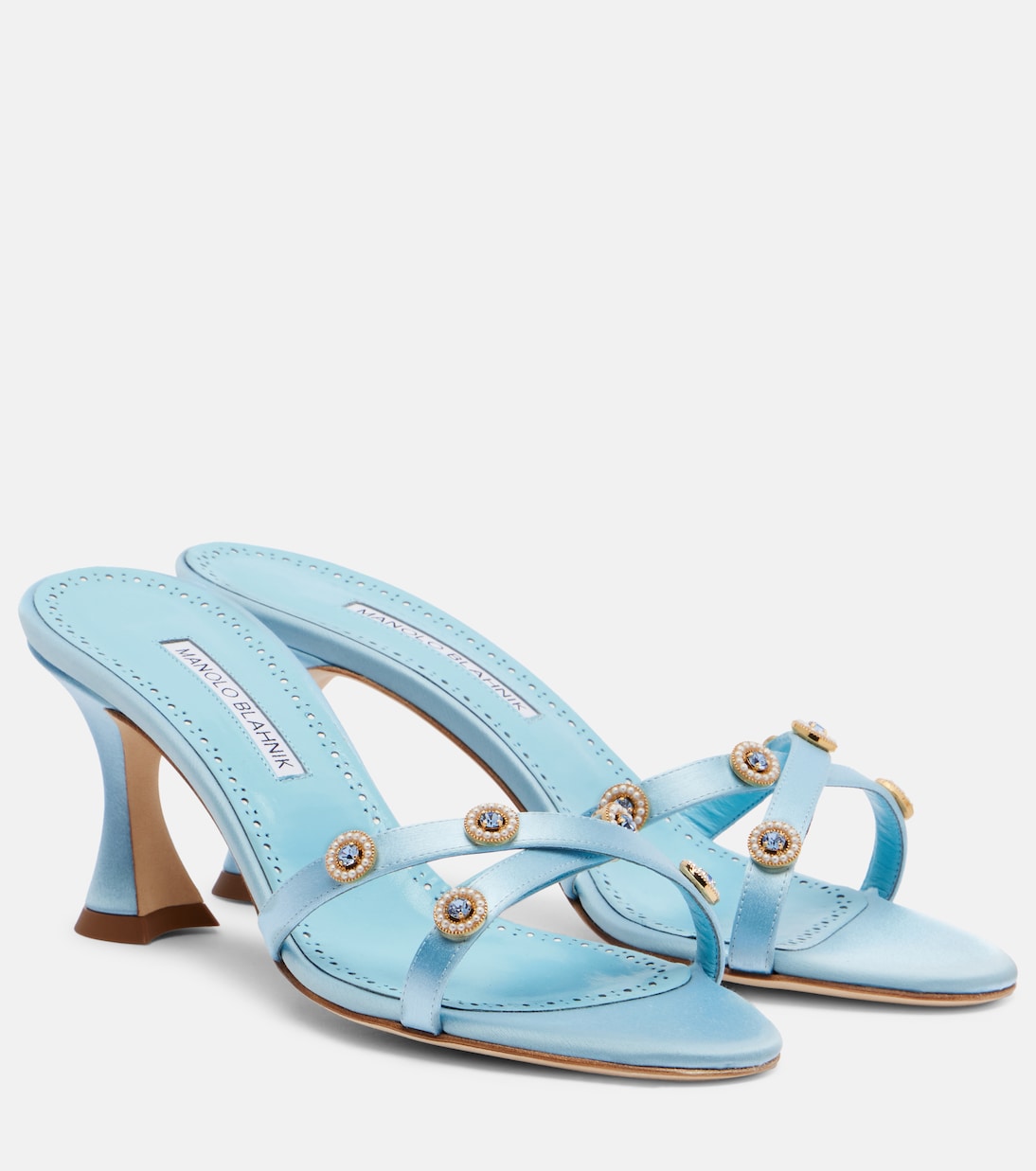 Pyrenea embellished satin mules | Manolo Blahnik
