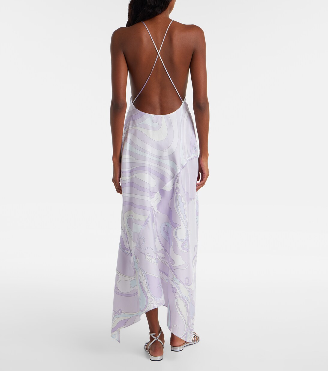 Abito lungo asimmetrico Marmo in twill di seta | Pucci