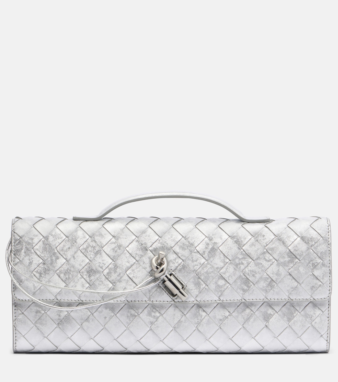Andiamo Intrecciato metallic leather clutch | Bottega Veneta