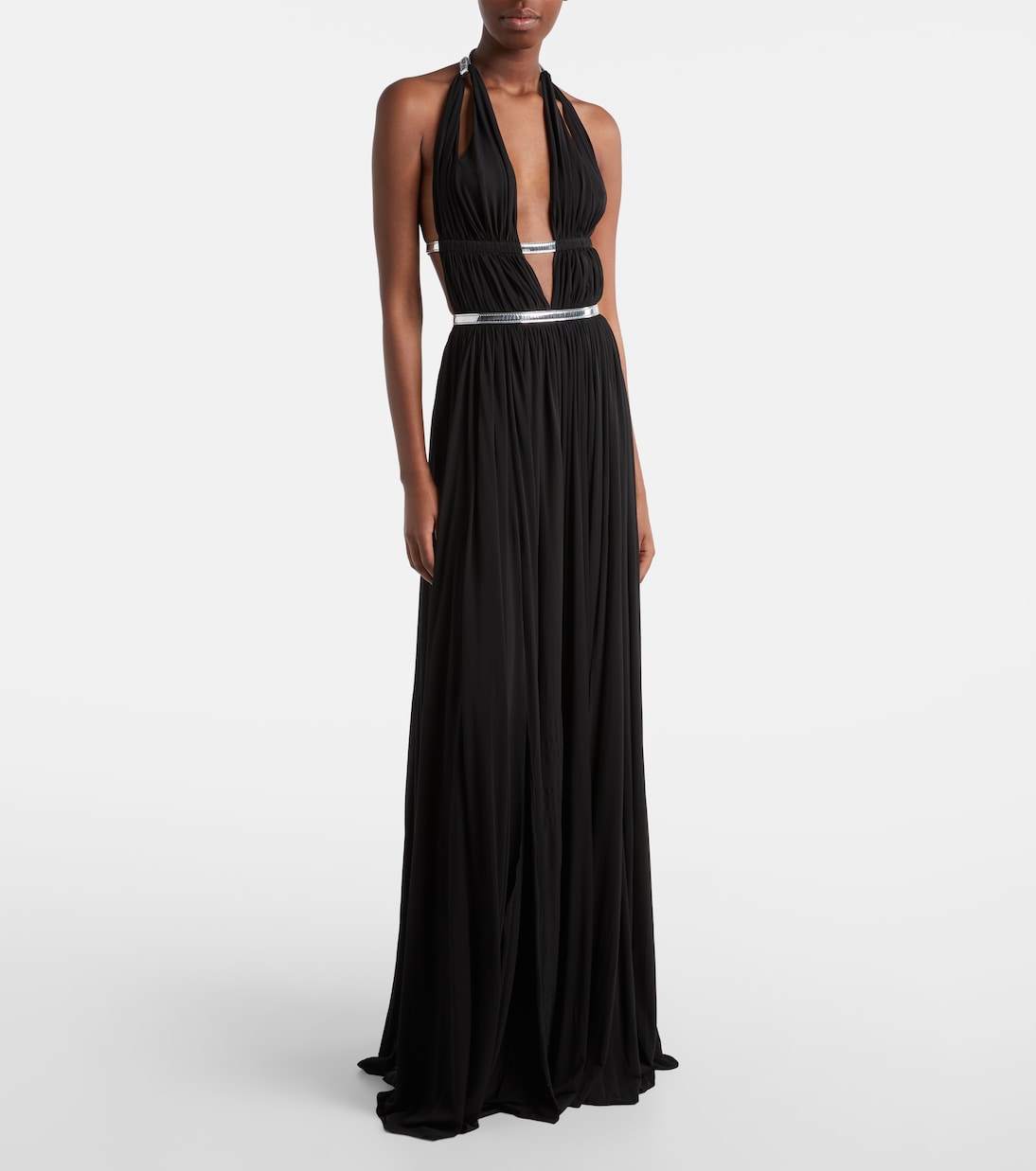 Leather-trimmed draped gown | Alaïa