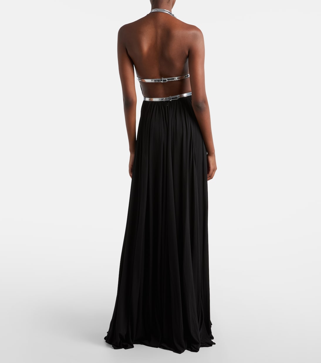Leather-trimmed draped gown | Alaïa