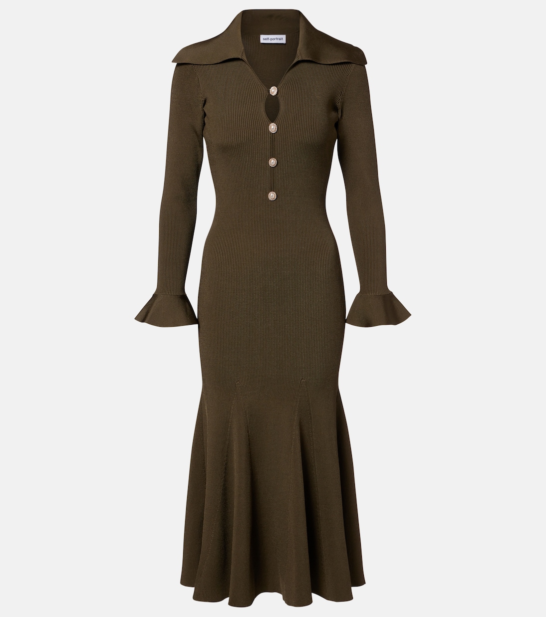 Verziertes Midikleid aus Rippstrick | Self-Portrait