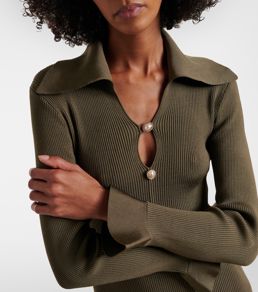 Verziertes Midikleid aus Rippstrick | Self-Portrait