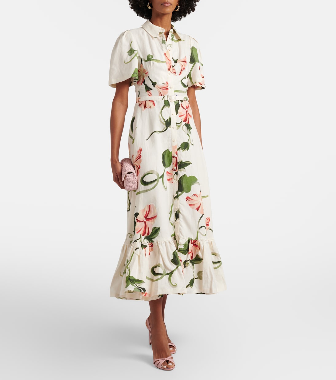 Becca belted floral linen-blend shirt dress | Leo Lin