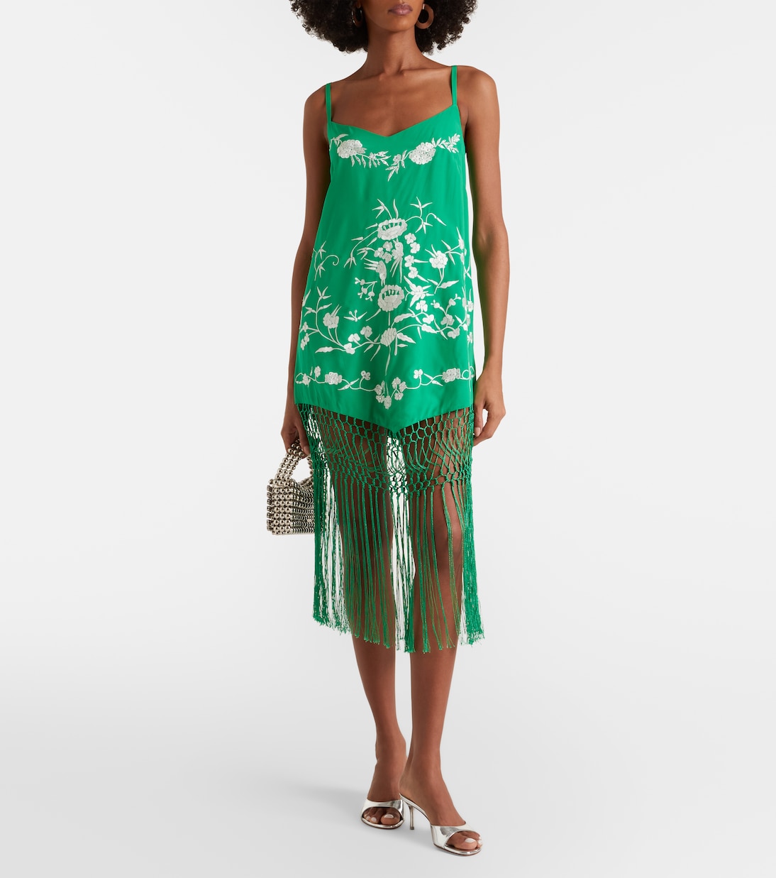 Embellished embroidered fringed silk minidress | Camilla