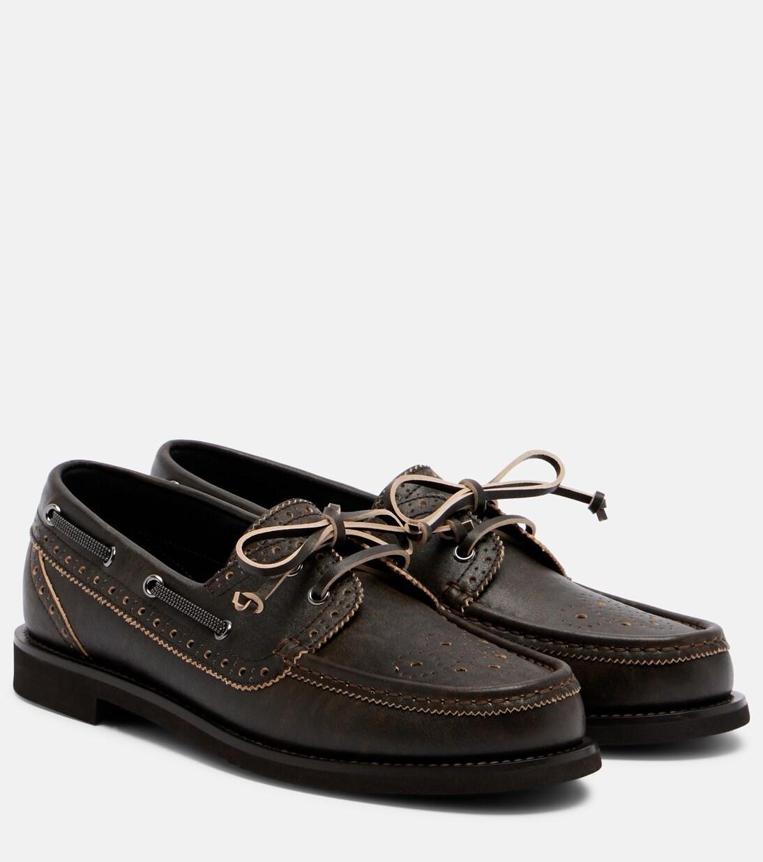 Monili leather boat shoes | Brunello Cucinelli