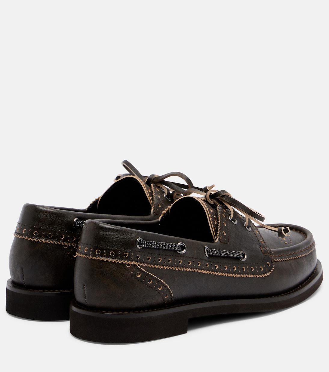 Monili leather boat shoes | Brunello Cucinelli