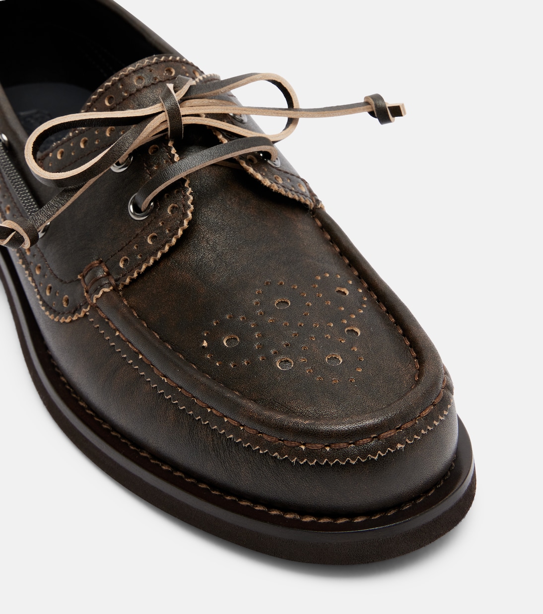 Monili leather boat shoes | Brunello Cucinelli